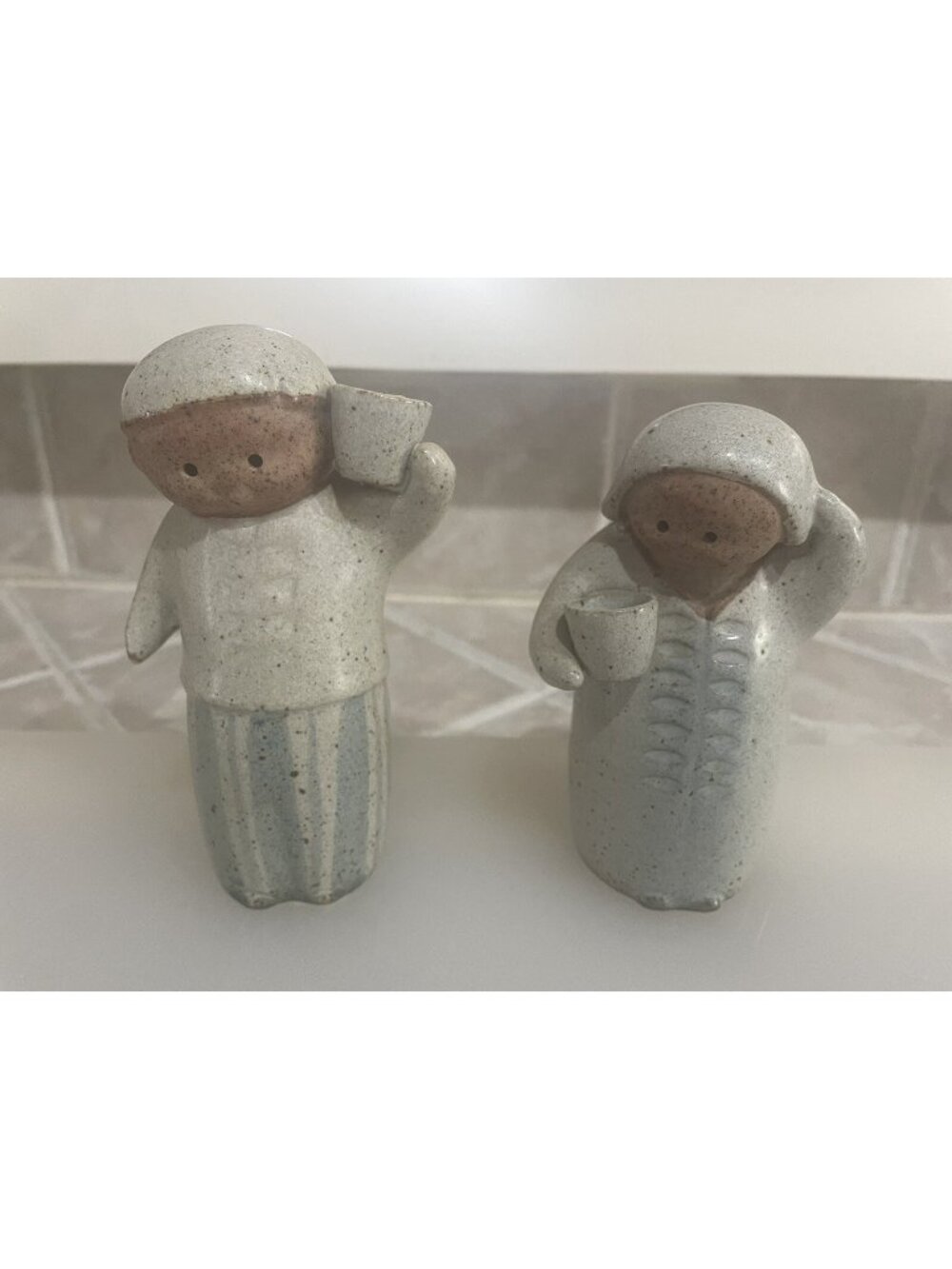Vtg Stoneware Man Women Salt & Pepper Shakers Mid-Century Set
